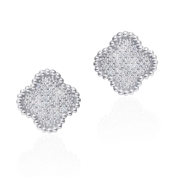 СЕРЬГИ NO NAME DIAMOND CLOWER EARSTUDS, WHITE GOLD DIAMOND CLOVER EARRINGS 