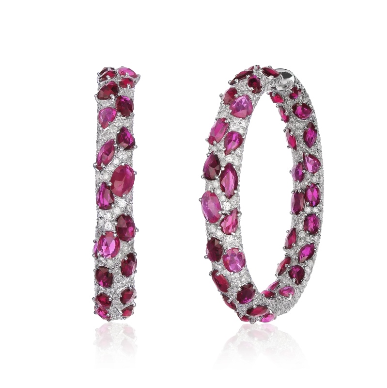RUBY&DIAMOND HOOP EARRINGS