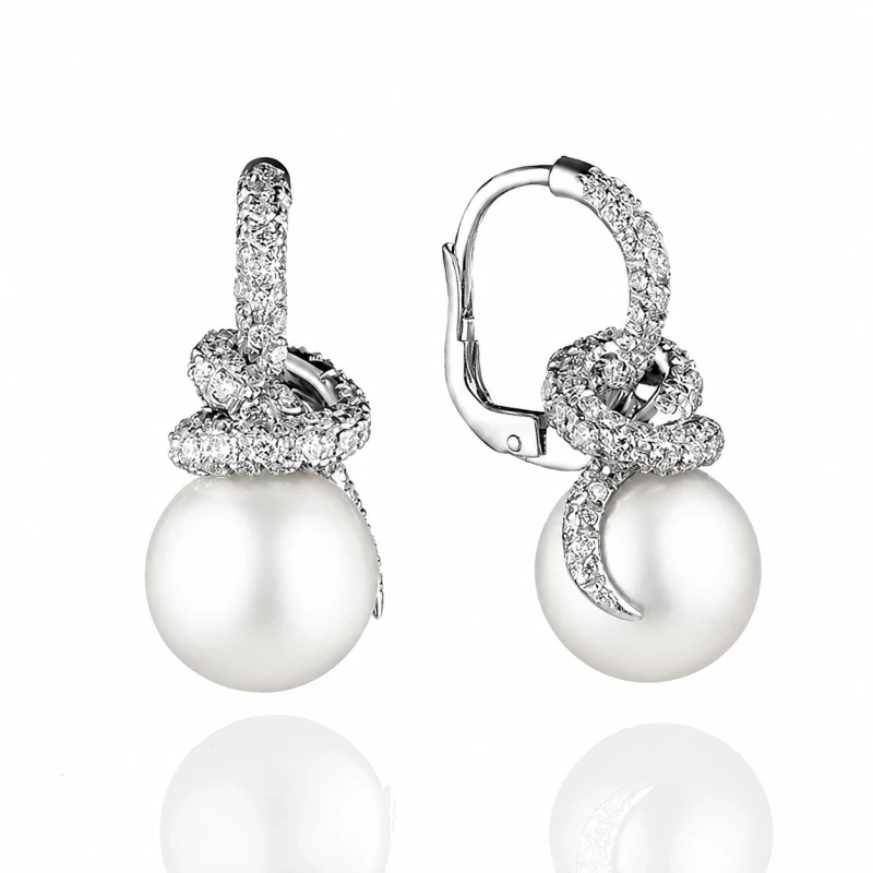 PEARLS 11.2 MM & DIAMONDS EARRINGS