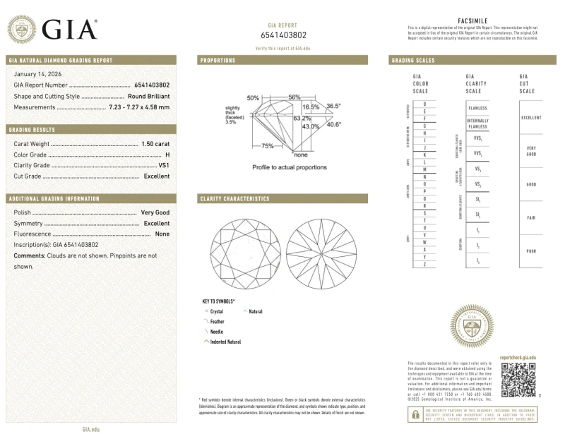 Earrings without a brand ROUND DIAMOND 1.50-1.50 CT H/VS1 EARRINGS (GIA) 1602-1.50-1.50 CT H/VS1 2