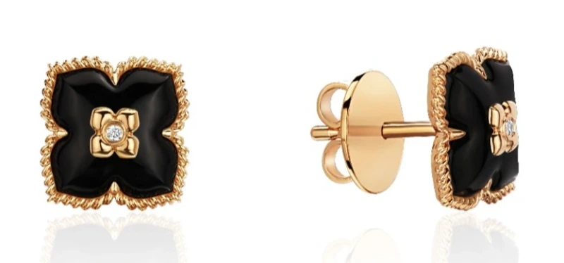 Серьги из розового золота с ониксом и бриллиантами
