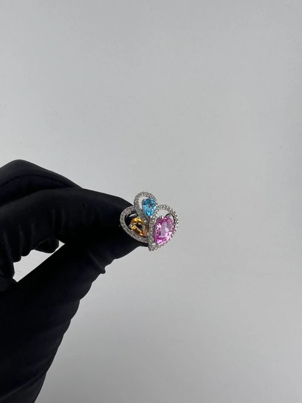 RalfDiamonds MULTI GEMSTONES RING, ROSE SAPPHIRE, BLUE TOPAZ, ORANGE CITINE RDR MULTIGEM STONES 4