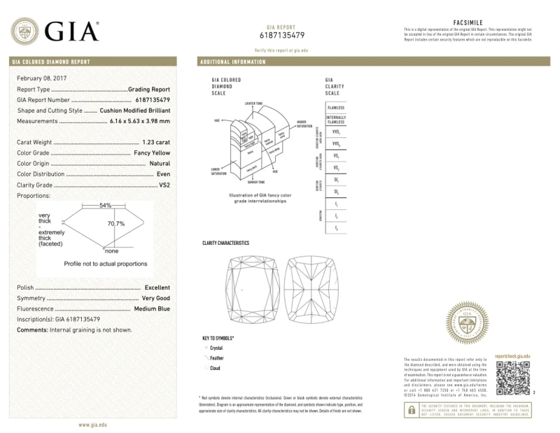 Earrings without a brand CUSHION DIAMOND 1.23 CT FANCY YELLOW/VS2 RING (SIZE 47,5) GIA 1.23 CT FY/VS2 2