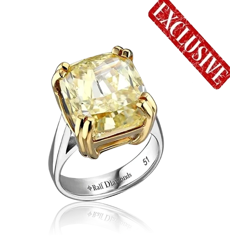 CUSHION DIAMOND 14.04 CT FANCY YELLOW/VVS2 RING (SIZE 51)