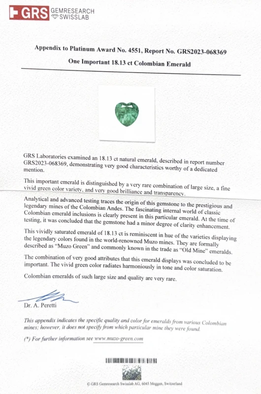 No name COLOMBIA EMERALD 18.13 CT VIVID GREEN RING (PLATINUM GRS, GUBELIN) EM 18.13CT 3