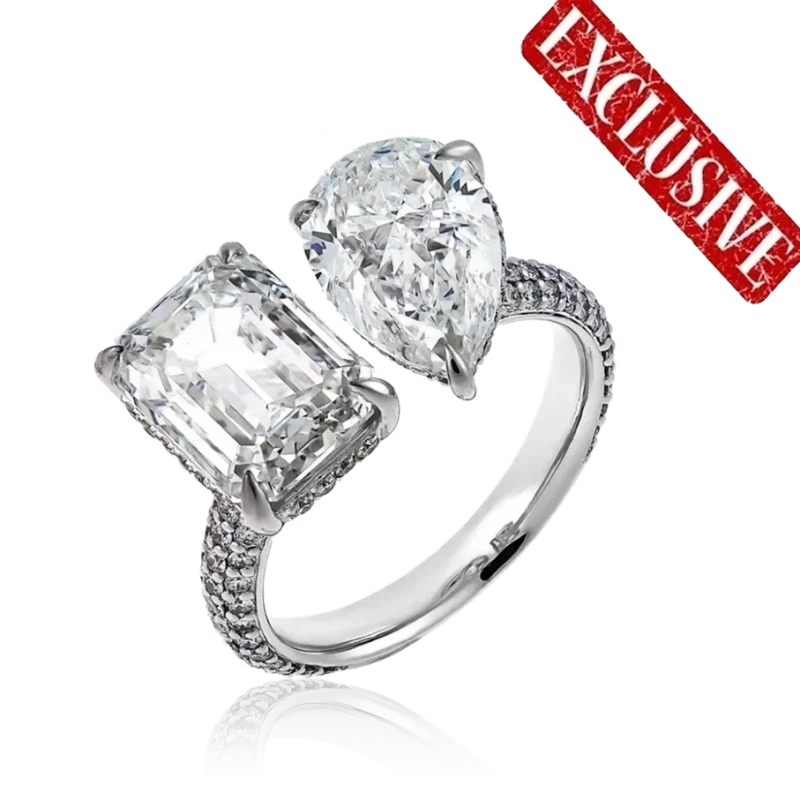 EMERALD DIAMOND 5.01 CT & PEAR DIAMOND 3.01 CT RING (GIA)
