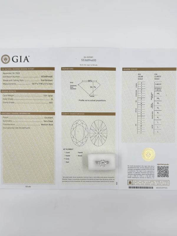 Earrings without a brand OVAL DIAMOND 3.01 CT D/VS1 RING (SIZE 51) GIA nn3.01 D/VS1 6