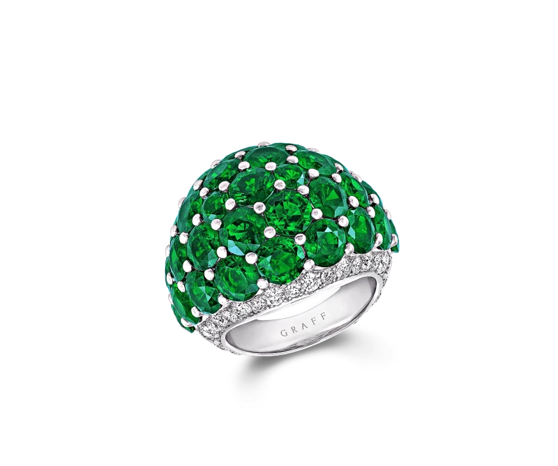 Bombe Ring Emeralds 14.78 ct and Diamonds 1.70 ct