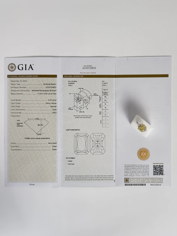 No name RADIANT DIAMOND 5.02 CT FANCY YELLOW/VVS2 RING (GIA) NN5.02FY/VVS2 5