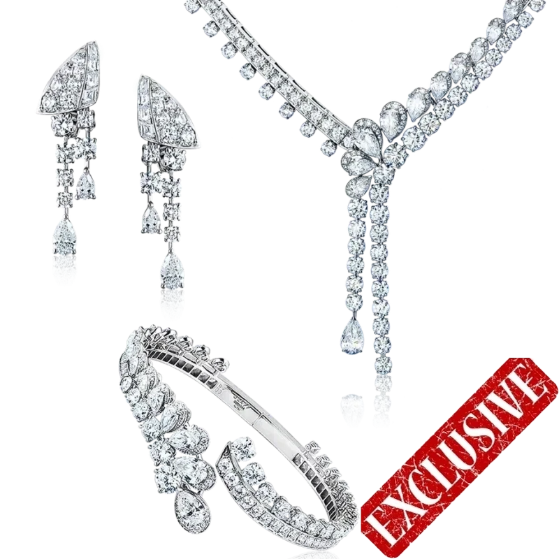 White Pear Shape And Round Diamond Double Row Set