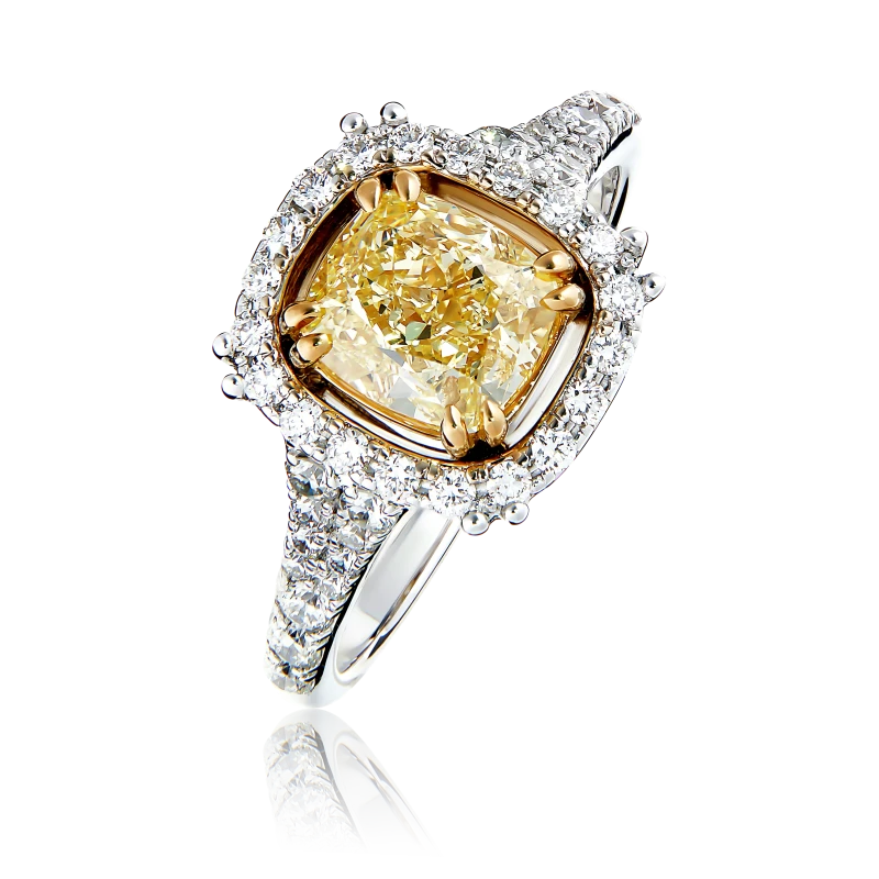 CUSHON DIAMOND 2.01 CT FANCY YELLOW/VS1 RING (GIA)