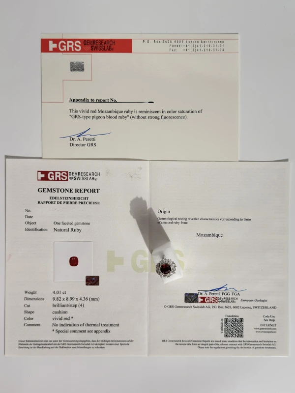 No name CUSHION RUBY 4.01 CT PIGEON BLOOD RING (No hited) RUBY 4.01 5