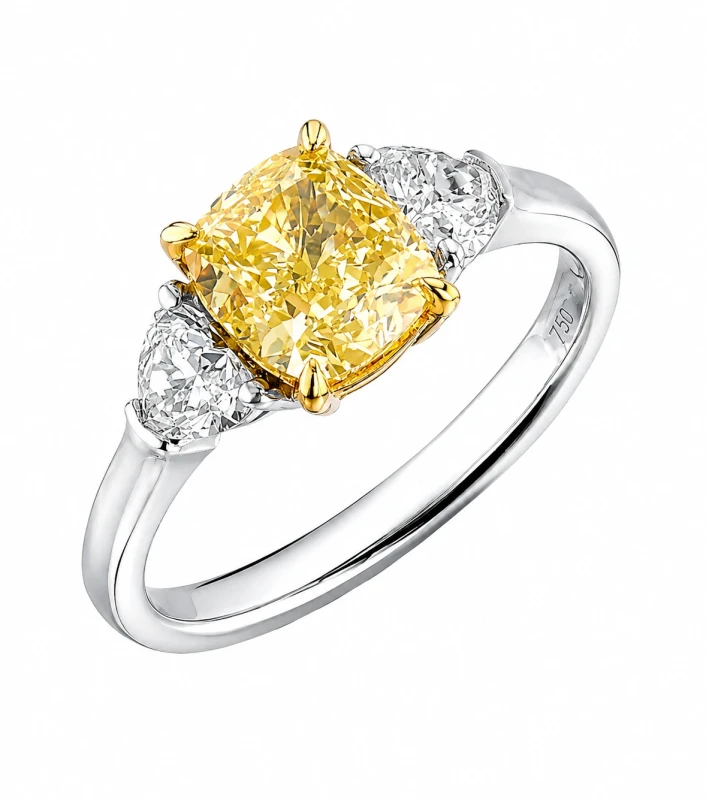 Earrings without a brand CUSHION DIAMOND 1.23 CT FANCY YELLOW/VS2 RING (SIZE 47,5) GIA 1.23 CT FY/VS2 1