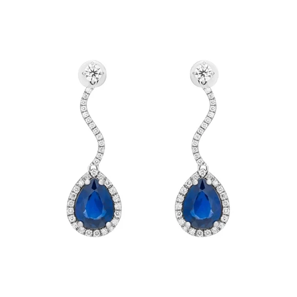 Earrings without a brand САПФИРАМИ 11.1CT Deep Blue/VS (TE) И БРИЛЛИАНТАМИ 0.86 H/VS2 И 1.40 G-H/SI1-SI2 11.1 CT Deep Blue/VS (TE)