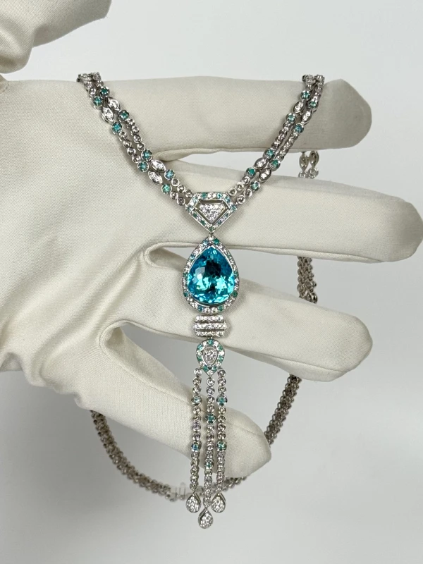 No name PEAR PARAIBA 11.56 CT NEON BLUE NECKLACE nn11.56ct 4