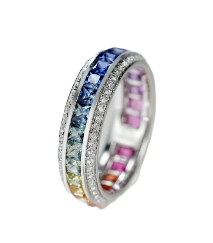WHITE GOLD SAPPHIRES AND DIAMONDS ETERNITY RING