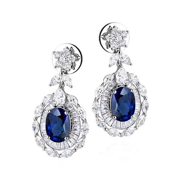 Earrings without a brand С САПФИРАМИ И БРИЛЛИАНТАМИ  SAPPHIRE 6.29 CT/DIAMONDS 3.47 CT