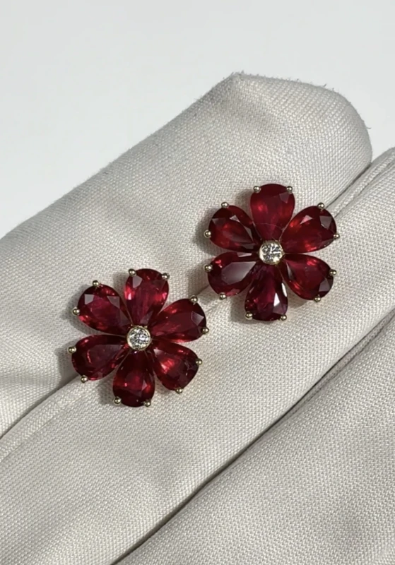 DeRosa PEARSHAPE RUBY 7.27 CT "PIGEONS BLOOD" EARRINGS E541587 3