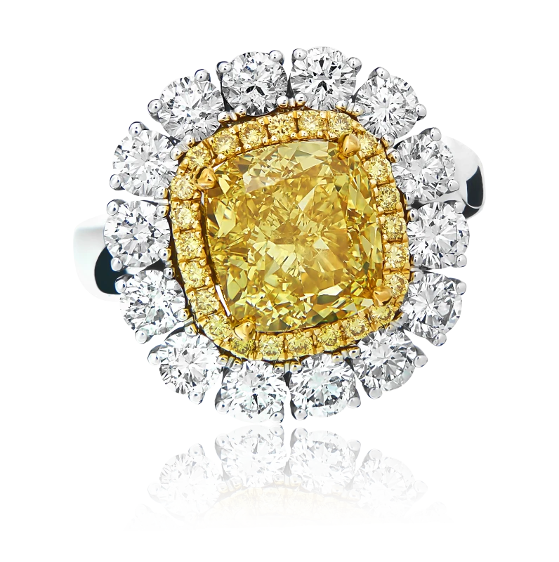 CUSHION DIAMOND 4.01 CT FANCY BROWNISH YELLOW RING (GIA)