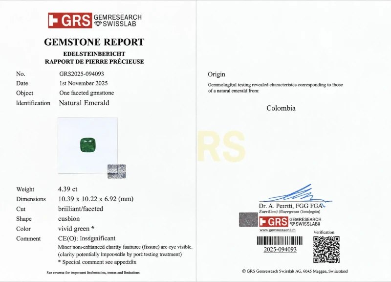 Earrings without a brand COLOMBIA EMERALD 4.39-4.43 CT "VIVID GREEN" EARRINGS (GRS) EM4.43-4.39CT 3