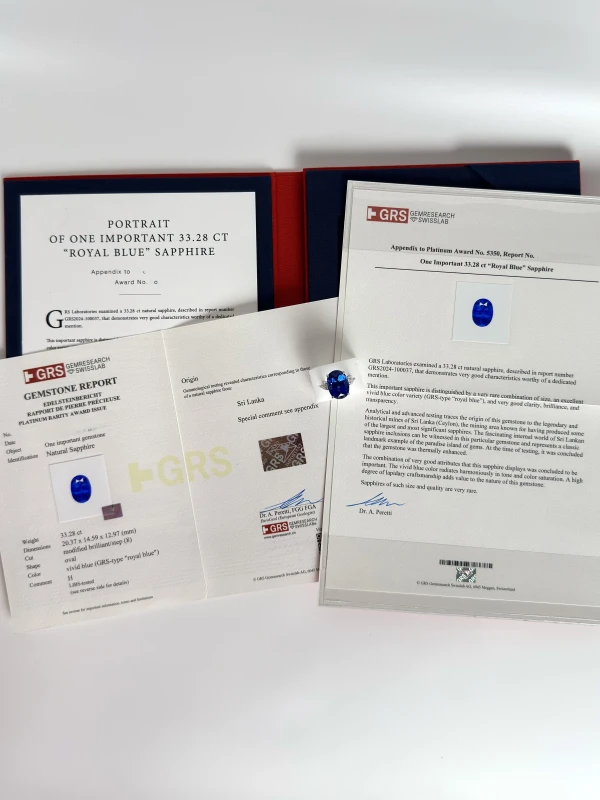 No name OVAL SAPPHIRE 33.28 CT ROYAL BLUE RING (SIZE 51) GRS NN33.28 6
