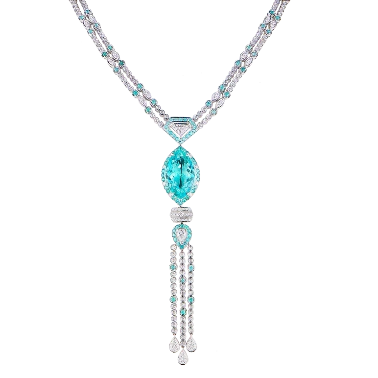 PARAIBA TOURMALINE 11.08 CT NEON GREENISH BLUE NECKLACE (AIGS)