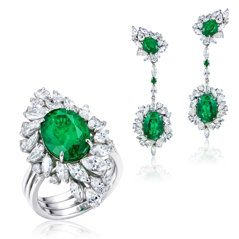 EMERALD 16.55 CT AND DIAMOND 10.75 CT SET