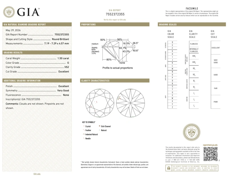 Earrings without a brand ROUND DIAMOND 1.50-1.50 CT G/VS2 EARRINGS (GIA) 2855-NN1.50-1.50CT G/VS2 2