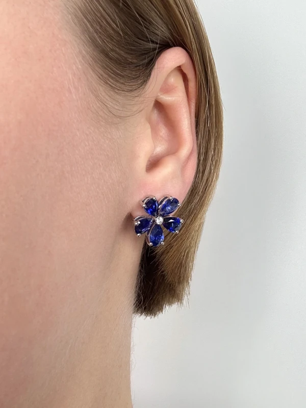 DeRosa FLOWER SAPPHIRE  9.29 CT ROYAL BLUE EARRINGS E792931 2