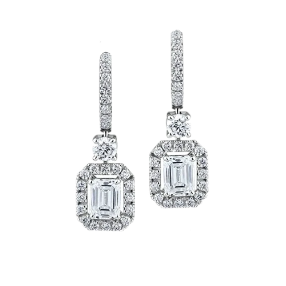 EMERALD DIAMOND 2.01 - 2.00 CT F/VS1 EARRINGS (GIA)