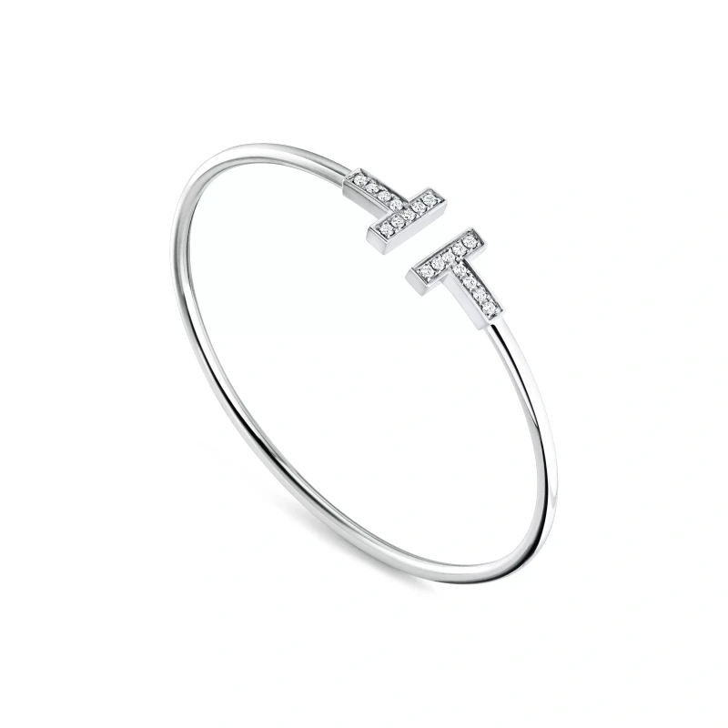 Tiffany & Co Tiffany T Diamond Wire Bracelet in White Gold (SIZE 16) 33450915 4