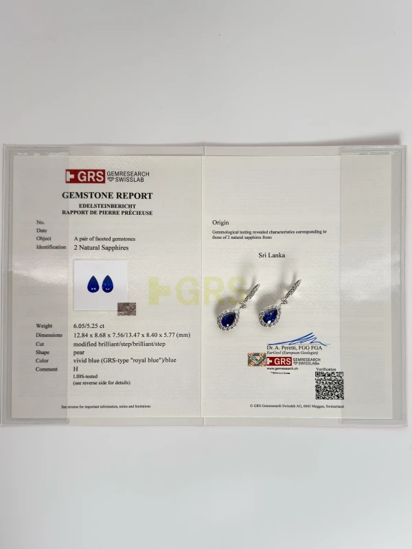 Earrings without a brand SAPPHIRE 6.05 - 5.25 CT ROYAL BLUE & DIAMOND 5.64 CT EARRINGS (GRS) NN6.05-5.25 6