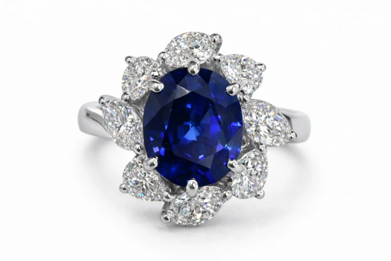 DEEP BLUE SAPPHIRE 2.82 CT & DIAMONDS 0.95 CT RING (SIZE 50)