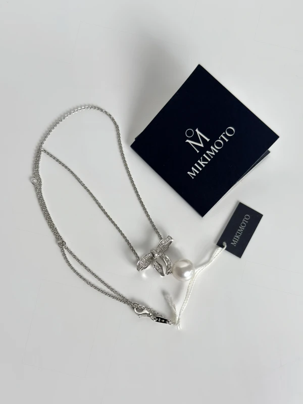 Mikimoto WHITE SOUTH SEA PEARL & DIAMOND BOW PENDANT PBS11WB 4