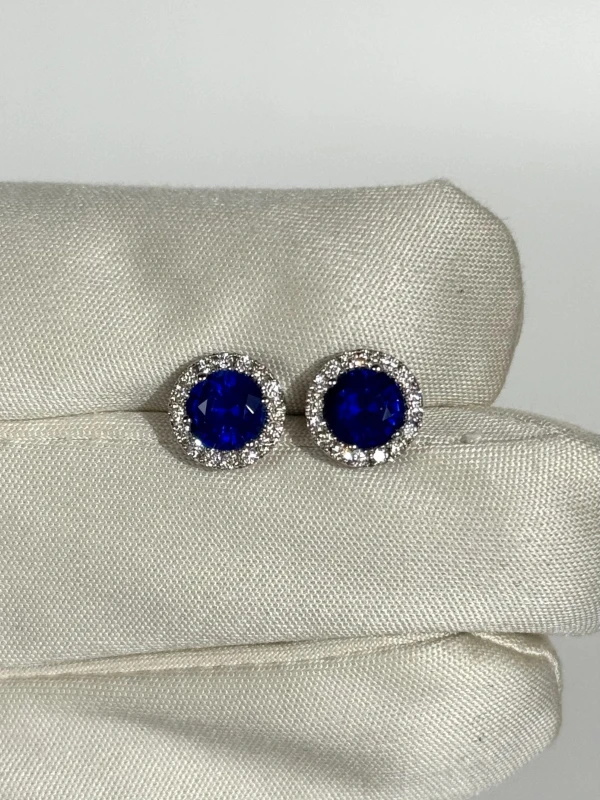 DeRosa ROUND SAPPHIRE EARRINGS 2.52 CT VIVID BLUE E450215 4