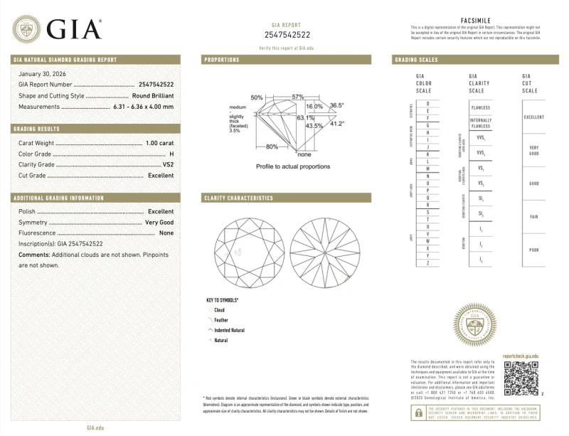 Earrings without a brand ROUND DIAMOND 1.00-1.00 CT H/VS2 EARRINGS (GIA) 2522-NN1.00-1.00 H/VS2 2