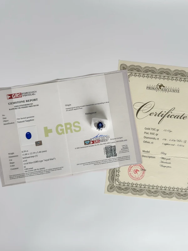 OVAL SAPPHIRE 8.59 CT ROYAL BLUE RING (GRS) S8.59 5
