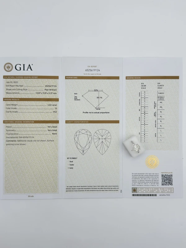 No name PEAR DIAMOND 4.02 CT G/VS2 RING (GIA) NNR4.02G/VS 4