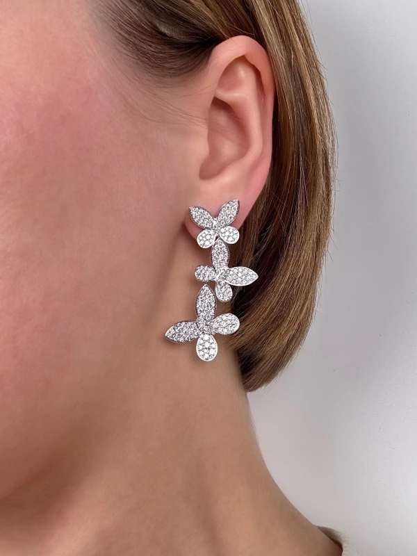 Graff Triple Pavé Butterfly Diamond Drop Earrings RGE836 2
