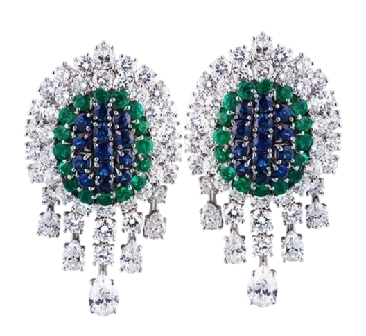 SAPPHIRE & EMERALD & DIAMOND EARRINGS