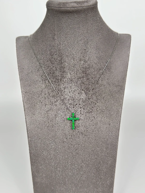 DeRosa ROUND EMERALD 0.90 CT "VIVID GREEN" CROSS PENDANT C750062 2