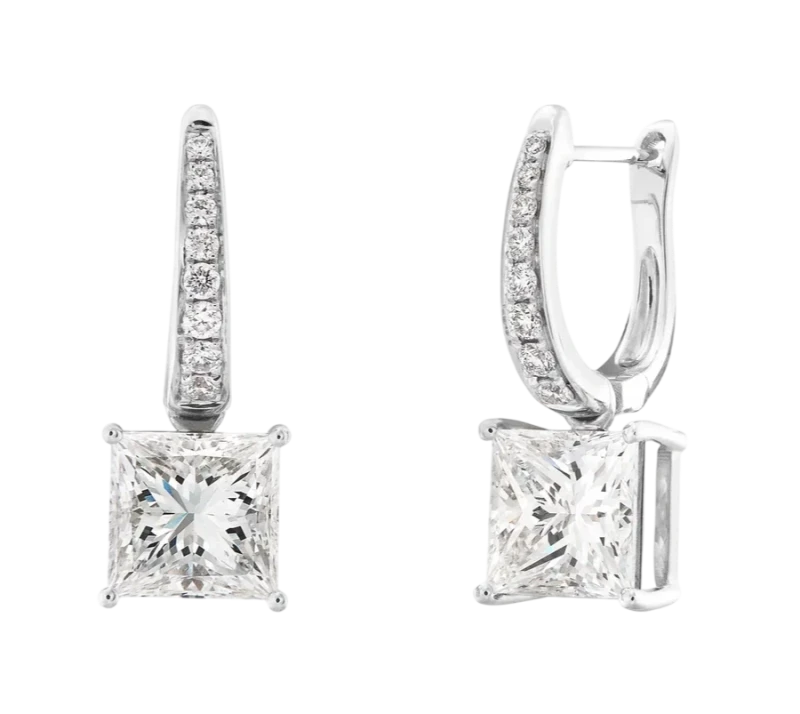 PRINCESS DIAMOND 3.01-3.05 ct H/VS1-VVS1 EARRINGS (GIA)