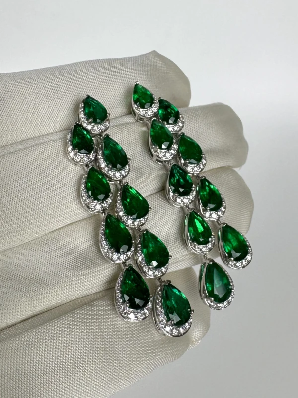 СЕРЬГИ NO NAME PEARS EMERALD 10.65 CT VIVID TO INTENSE GREEN EARRINGS (ZAMBIA) EM10.65CT 4