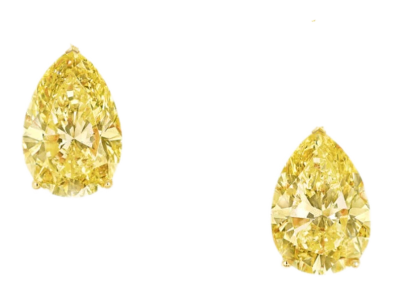 Fancy Yellow Pear Shape Diamond 3.02 - 3.01 ct Earrings (GIA)