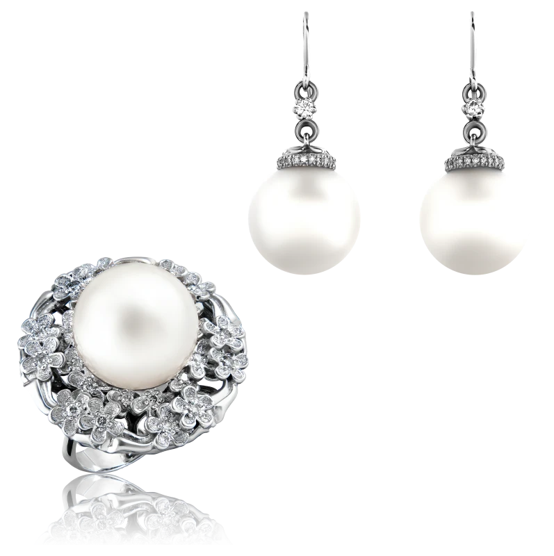 Earrings without a brand PEARL AND DIAMOND SET NN1527 1