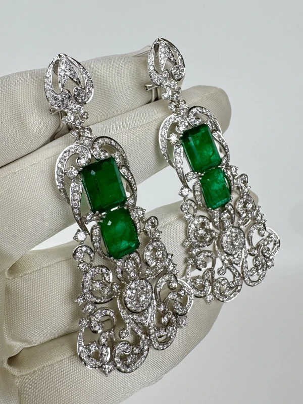 RalfDiamonds EMERALD 11.85 CT & DIAMOND 3.020 CT EARRINGS RFD4545 4
