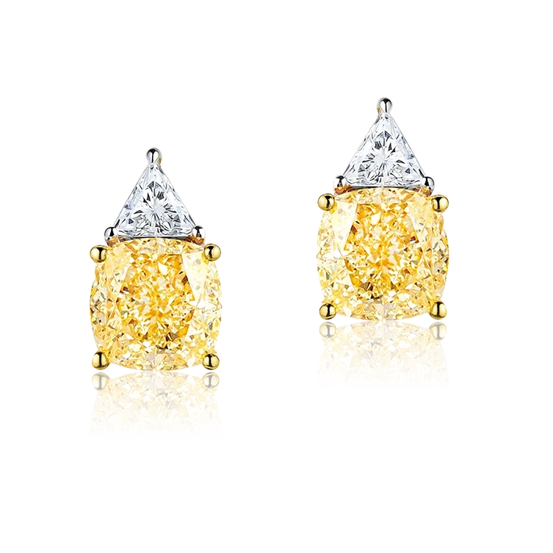 Earrings without a brand CUSHION DIAMOND 2.50-2.53 CT FANCY LIGHT YELLOW/VS1 EARRRINGS nn2.50-2.53 1