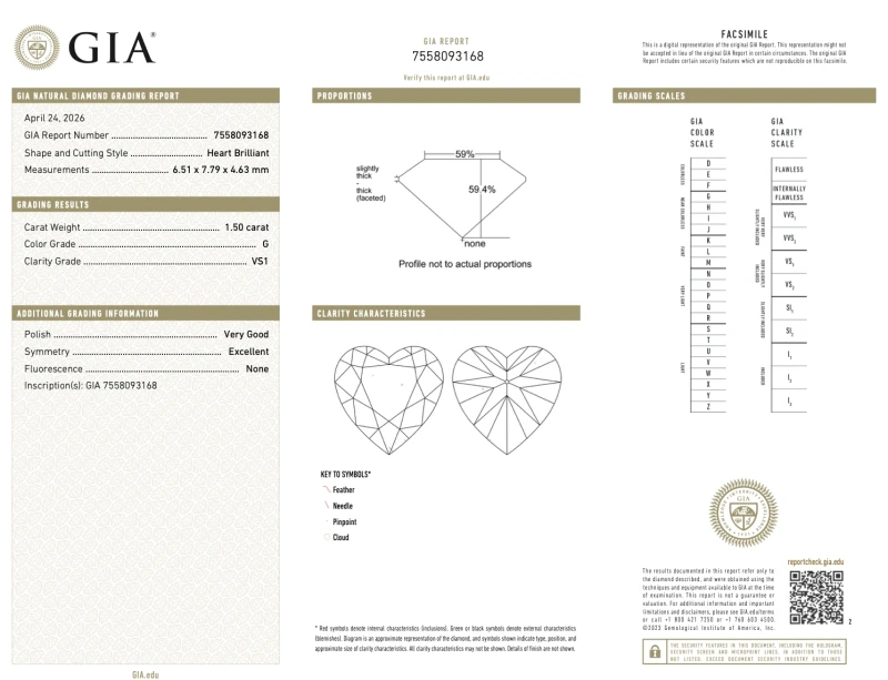 Earrings without a brand HEART DIAMOND 1.50-1.50 CT G/VS1 EARRINGS (GIA) NN1.50-1.50 G/VS1H 4