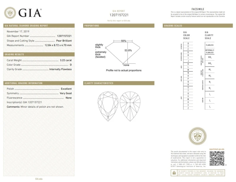 No name PEAR DIAMOND 3.01 - 3.22 CT D-E/INTERNALLY FLAWLESS EARRINGS (GIA/TYPE IIa) NN-3.01-3.22 3