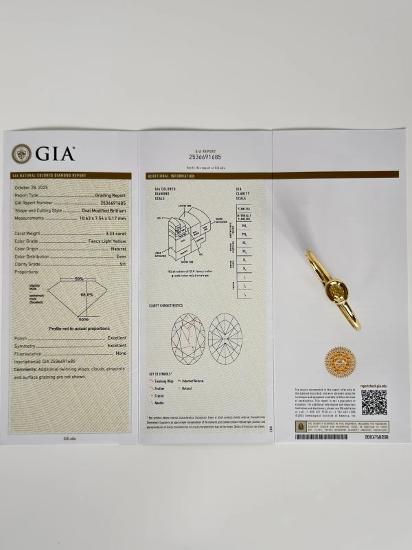 DeRosa BAIGNOIRE DIAMOND 3.33 CT FANCY LIGHT YELLOW BRACELET (GIA) B421229 4